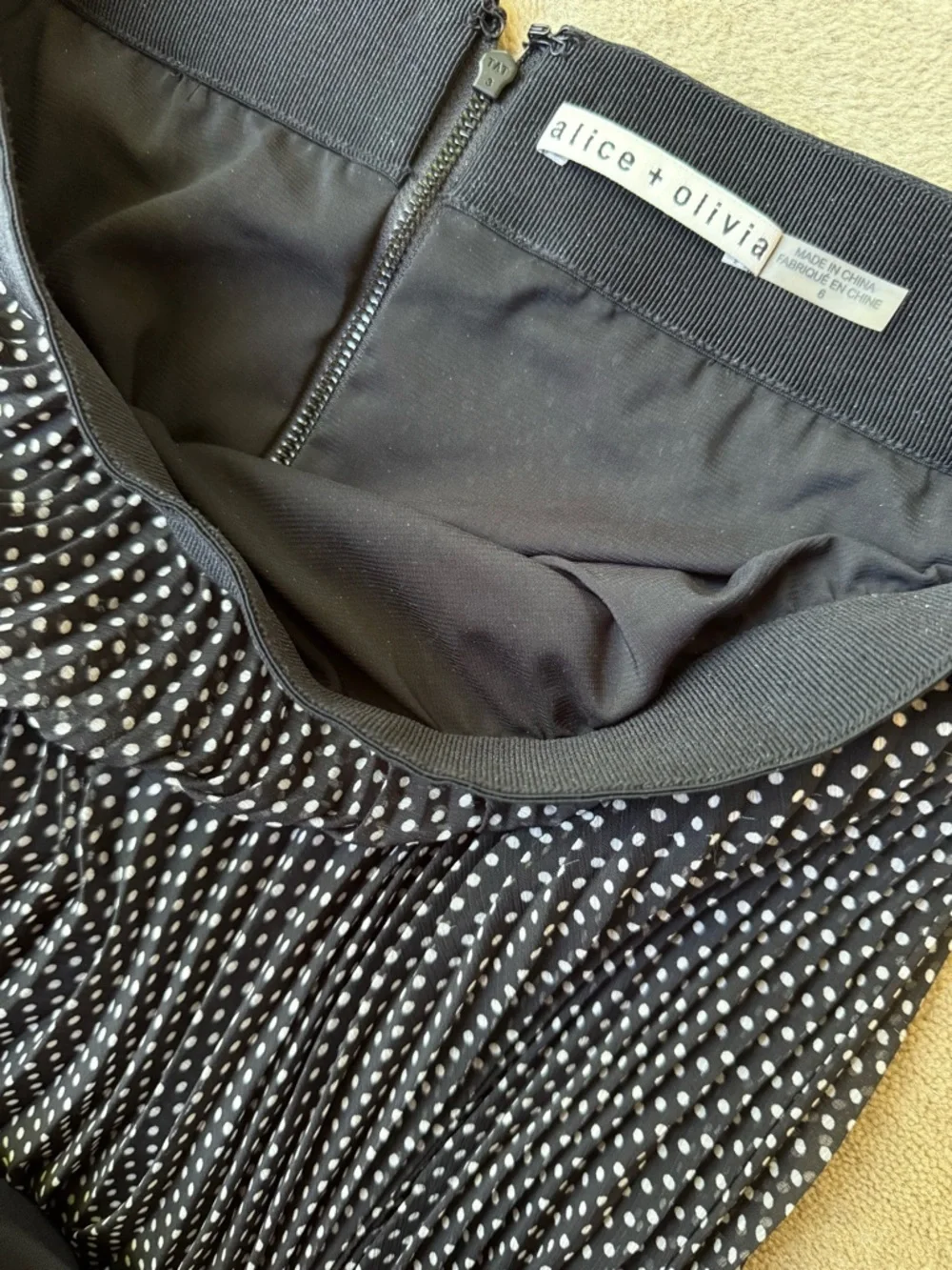 Alice and Olivia Katz Pleated Maxi Skirt Black with white polka dot 6 - Picture 10 of 10